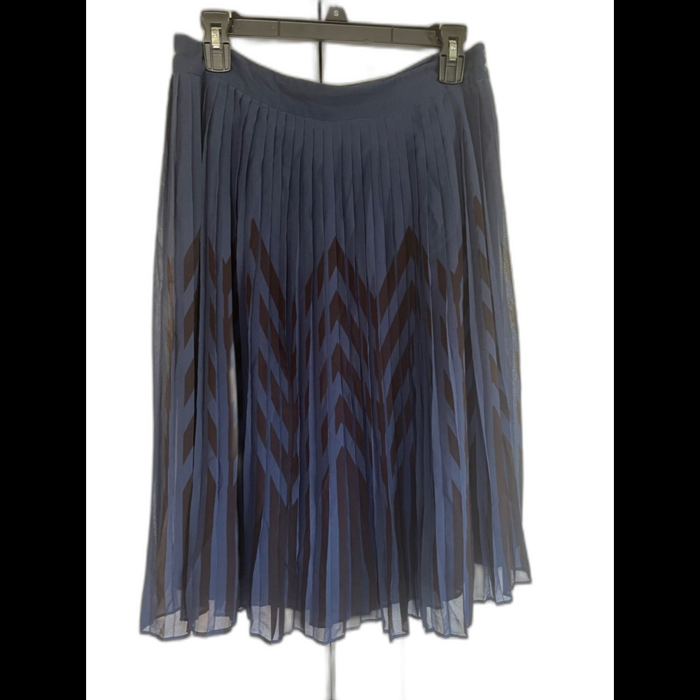 ModCloth Pleated Navy Blue Midi Skirt Chevron Pattern Size Large